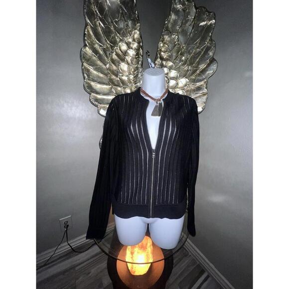 Armani Exchange Full zip Sheer Cardigan Sweater Black Size M - Picture 1 of 9